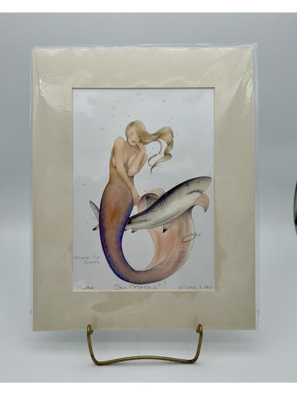 Robert Kline Sea Maiden #7- Flora- Black Tip Shark-11x14 Matted-Signed/Stamped